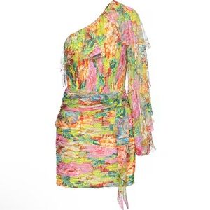 New Anna Molinari Floral One-Shoulder Dress size 8